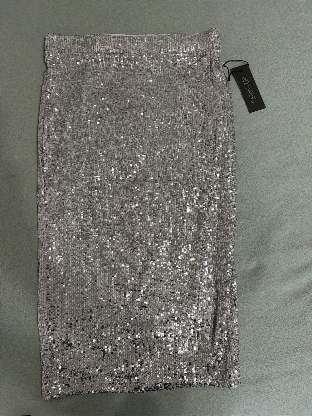 Rachel Zoe Silver Sequin Midi Pencil Skirt